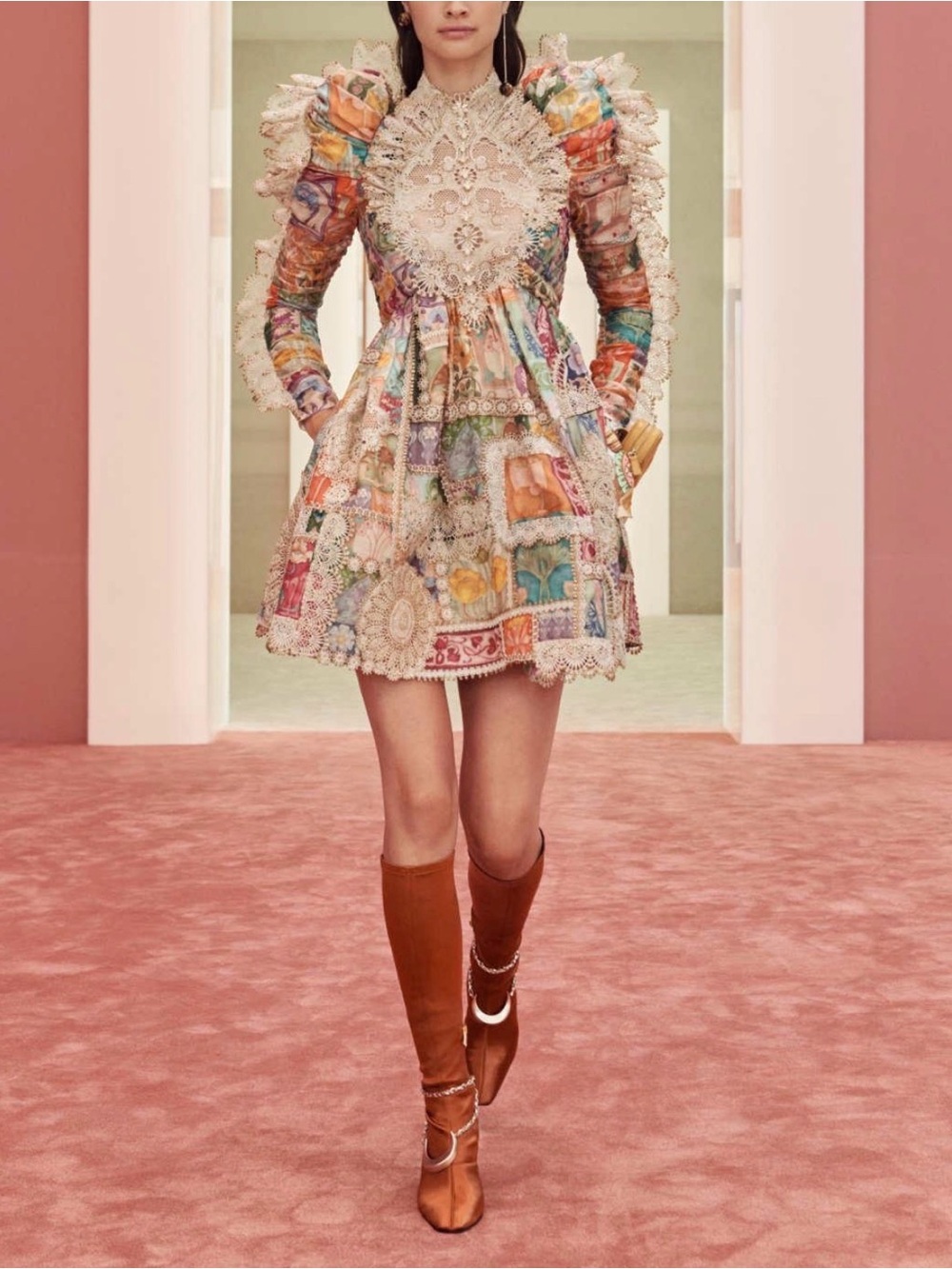 Zimmermann Cosmic Zodiac Doily Mini Dress 0 Floral Tile US 4 Linen Silk Runway - Picture 2 of 16